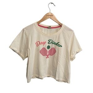 Messy Bun Just Chillin Crop Short Sleeve Cotton Pickleball Day Dinker Tee Large